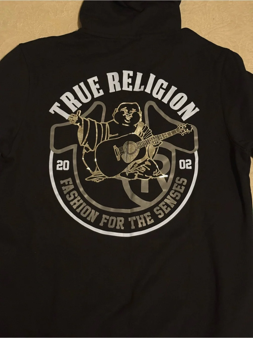 True Religion Men's Black Zip Hoodie with Horseshoe Logo